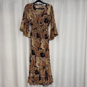 Paani Women's Long Sleeve Modern, Abstract Dress - Brown and Black